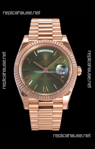 Rolex Day Date Watch in Green Dial with Roman Hour Numerals Cal.3255 Movement - 904L Steel 