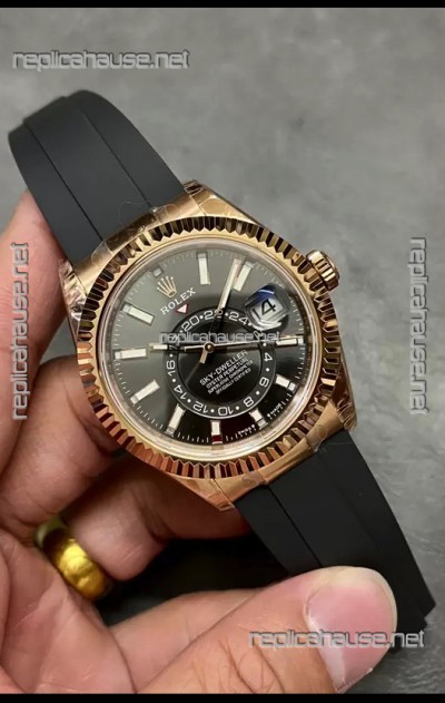 Rolex Sky-Dweller REF# M336235 Black Dial Rose Gold Watch in 904L Steel Case 1:1 Mirror Replica