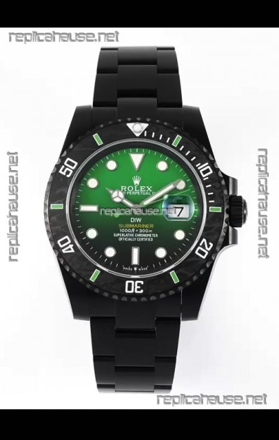 Rolex Submariner DiW Special Edition Watch in DLC Coating Carbon Bezel Green Dial 
