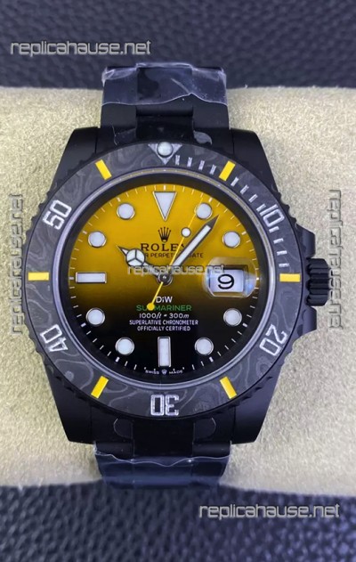 Rolex Submariner DiW Special Edition Watch in DLC Coating Carbon Bezel Yellow Dial 