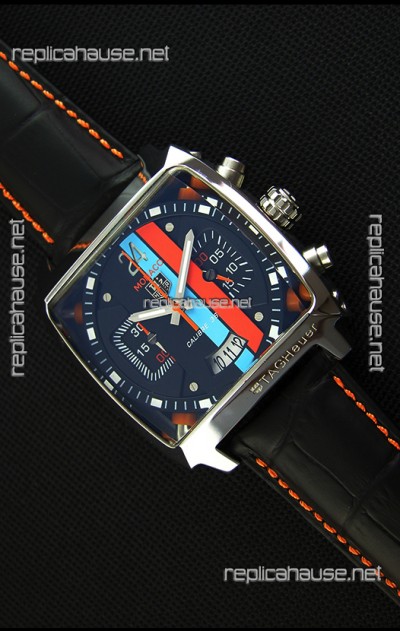 Tag Heuer Monaco 24 Quartz Replica Watch in Red/Blue Stripes Dial