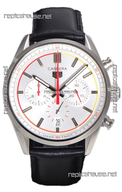 Tag Heuer Carrera Chronosprint X Swiss Quartz Replica Watch White dial Leather Strap 