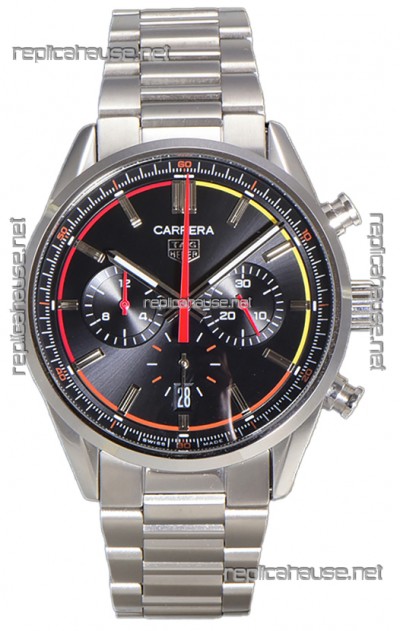 Tag Heuer Carrera Chronograph 42 Swiss Quartz Replica Watch Black Dial Steel Strap 