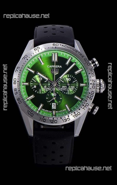 Tag Heuer Carrera Swiss Quartz Movement Replica Watch in Green Dial - Black Rubber Strap