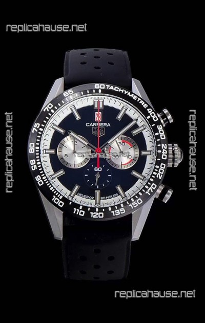 Tag Heuer Carrera Swiss Quartz Movement Replica Watch in Black Dial - Black Rubber Strap