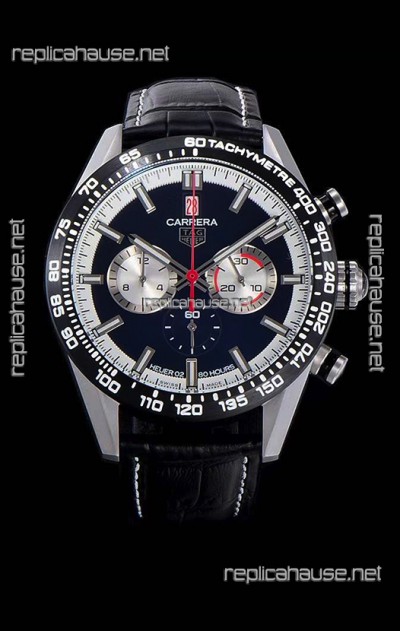 Tag Heuer Carrera Swiss Quartz Movement Replica Watch in Black Dial - Black Leather Strap