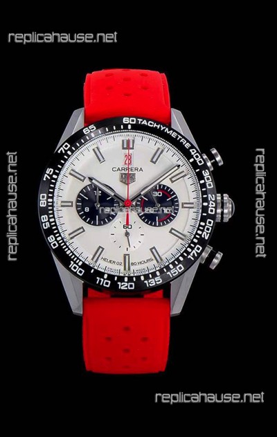 Tag Heuer Carrera Swiss Quartz Movement Replica Watch in White Dial - Red Rubber Strap