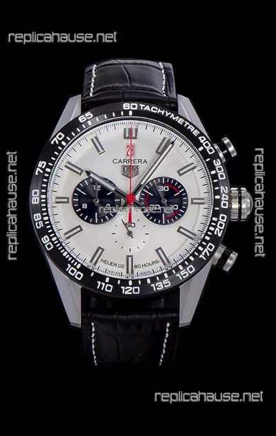 Tag Heuer Carrera Swiss Quartz Movement Replica Watch in White Dial - Black Leather Strap