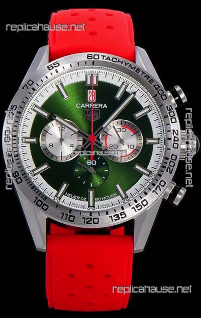 Tag Heuer Carrera Swiss Quartz Movement Replica Watch in Green Dial - Red Rubber Strap