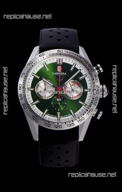 Tag Heuer Carrera Swiss Quartz Movement Replica Watch in Green Dial - Black Rubber Strap