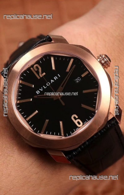 Bvlgari Octo Roma Edition 1:1 Mirror Replica in Rose Gold - Black Dial 
