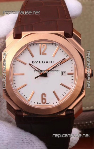 Bvlgari Octo Roma Edition 1:1 Mirror Replica in Rose Gold - White Dial 