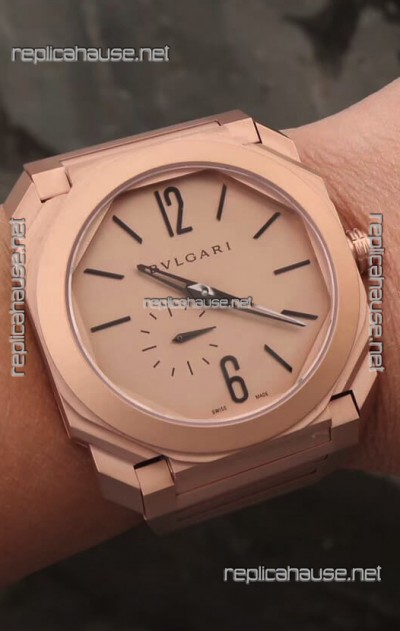 Bvlgari Octo Finissmo Edition 1:1 Mirror Replica Rose Gold Sandblasted Ceramic Casing and Strap 