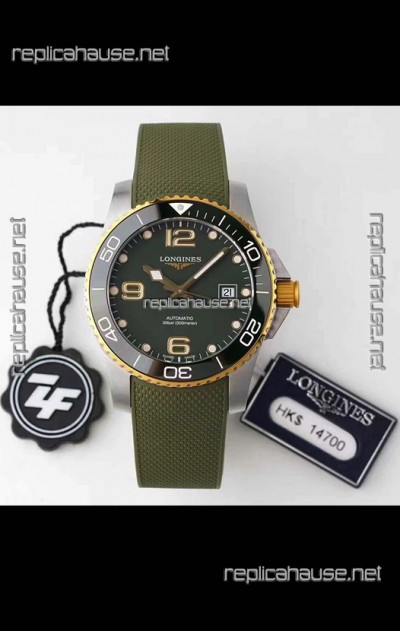 Longines HydroConquest 1:1 Swiss Replica Watch in Grey Dial Rubber Strap Yellow Gold Bezel