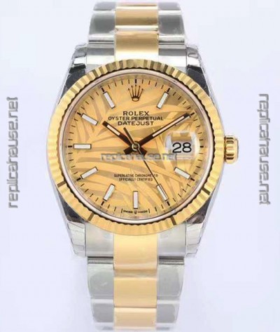 Rolex Datejust Palm Motif Dial 36MM Cal.3135 Movement Swiss Replica Watch in 904L Two Tone Casing
