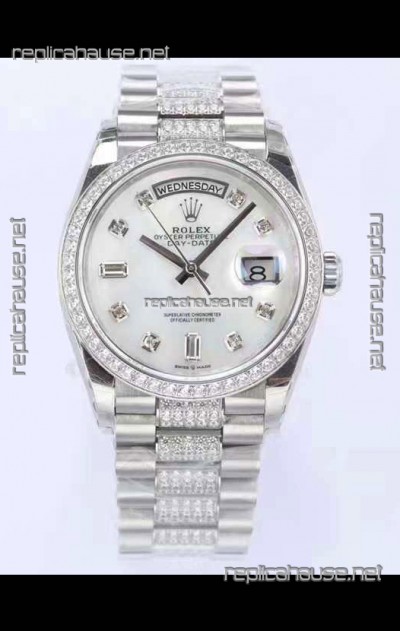 Rolex Day Date Presidential 904L Steel 36MM - White Pearl Dial 1:1 Mirror Quality Watch