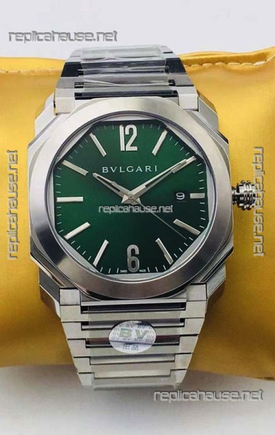 Bvlgari Octo Roma Edition 1:1 Mirror Replica in 904L Steel Casing - Green Dial 