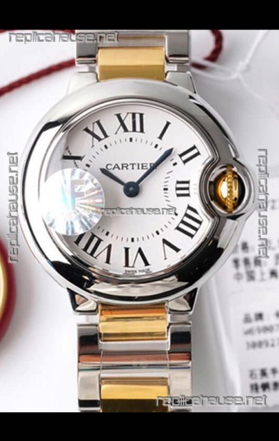 Ballon De Cartier Swiss Quartz 1:1 Mirror Quality 28MM in 2 Tone Casing White Dial 