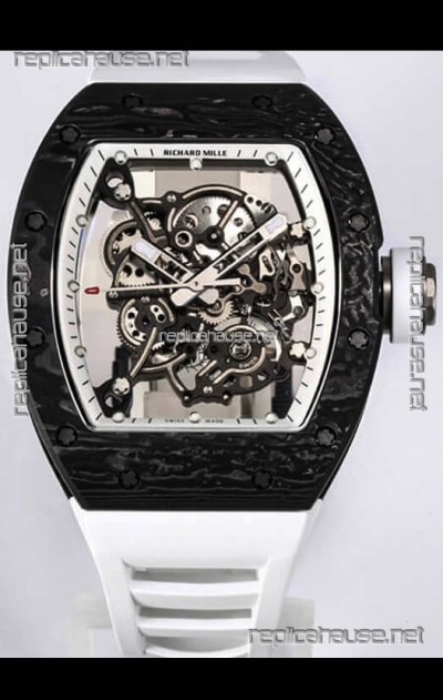 Richard Mille RM055 Black Carbon Casing 1:1 Mirror Replica Watch in White Strap