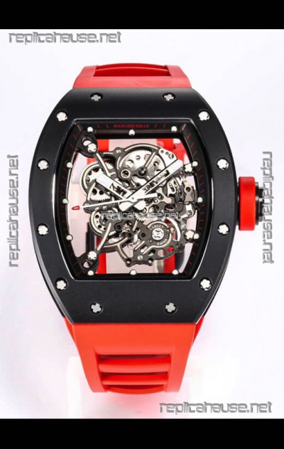 Richard Mille RM055 Black Ceramic Casing 1:1 Mirror Replica Watch in Red Strap