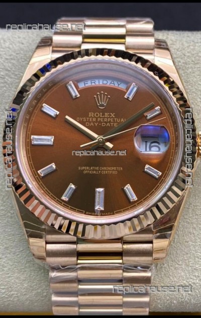 Rolex Day Date 40MM 228235 Rose Gold in Brown Dial 1:1 Mirror Replica Watch