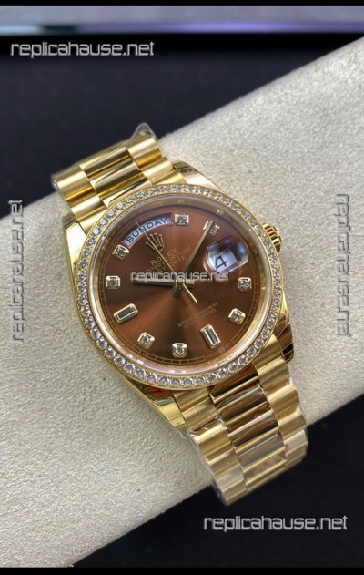 Rolex Day Date 36MM Yellow Gold M128348RBR-0005 in Brown Dial 1:1 Mirror Replica Watch