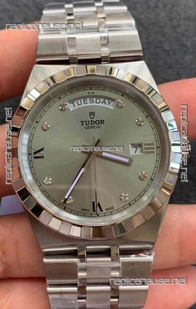 Tudor Royal Edition Watch - 1:1 Mirror Replica in Steel Casing - Grey Diamonds Dial