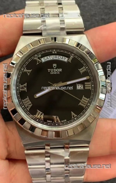 Tudor Royal Edition Watch - 1:1 Mirror Replica in Steel Casing - Black Roman Dial 