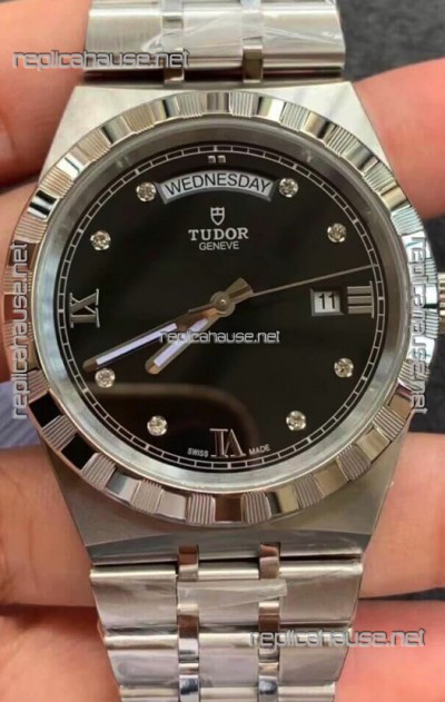 Tudor Royal Edition Watch - 1:1 Mirror Replica in Steel Casing - Black Diamonds Dial