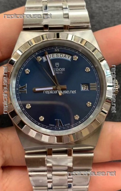 Tudor Royal Edition Watch - 1:1 Mirror Replica in Steel Casing - Blue Diamonds Dial