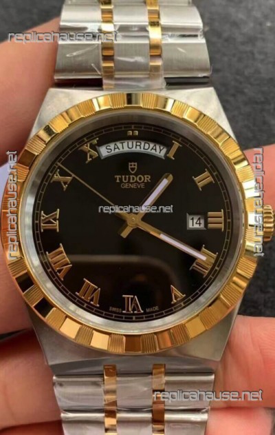 Tudor Royal Edition Watch - 1:1 Mirror Replica in Two Tone Casing - Black Roman Dial