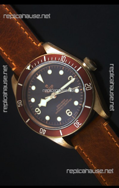 Tudor Heritage Bay Bronze Swiss Replica Watch with Leather Strap