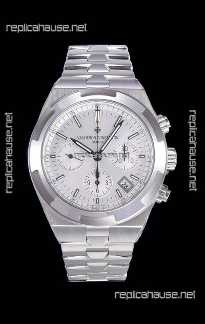 Vacheron Constantin Overseas Chronograph White Dial Swiss Replica Watch - Stainless Steel Strap