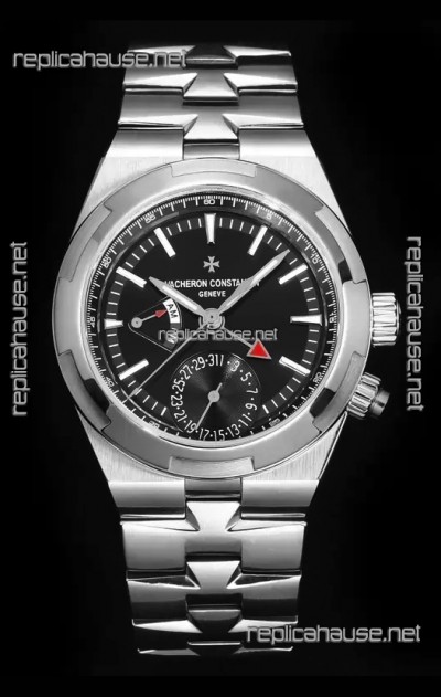 Vacheron Constantin Overseas Dual Time 1:1 Mirror Swiss Replica Watch in Black Dial 