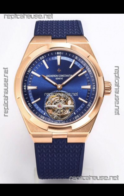 Vacheron Constantin Overseas Tourbillon Rose Gold in Blue Dial Rubber Strap 1:1 Mirror Replica