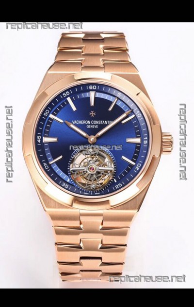 Vacheron Constantin Overseas Tourbillon Rose Gold in Blue Dial Gold Strap 1:1 Mirror Replica