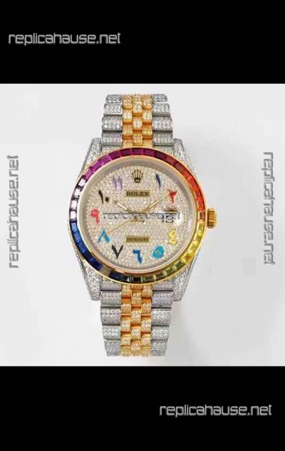 Rolex Datejust Full ICED Out Arabic Numerals Watch in 41MM Casing - 3135 Movement Yellow Gold
