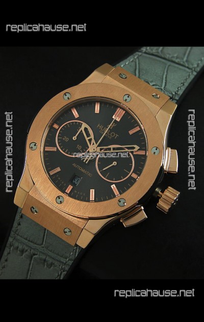 Hublot Big Bang Classic Fusion Swiss Replica Rose Gold Watch in Grey Strap