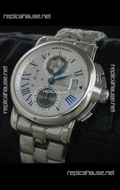 Mont Blanc Meisterstuck Star GMT Swiss Watch in White Dial