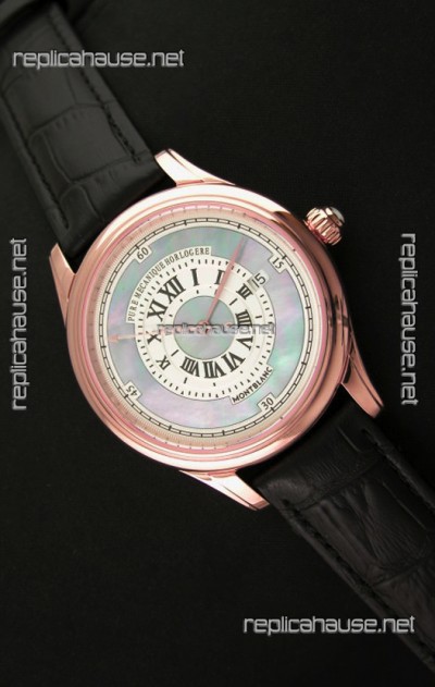 Montblanc Pure Mechanique Horlogere Swiss Replica Rose Gold Watch in Mop Blue Dial