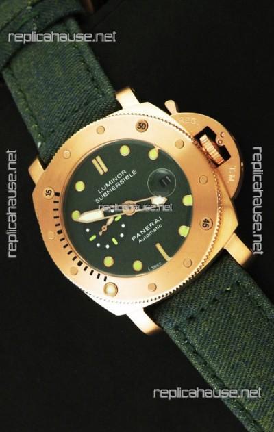 Panerai Luminor Submersible 1000M Japanese Automatic Rose Gold Watch in Green Dial