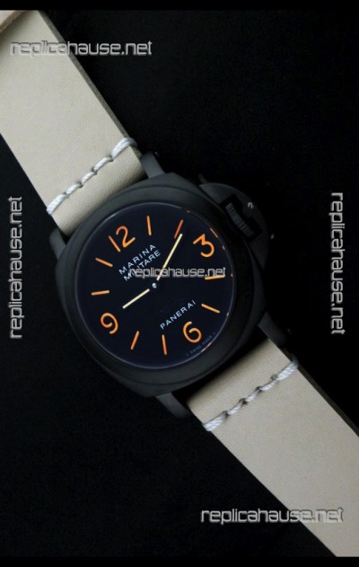 Panerai Luminor Marina Black Seal PVD Swiss Watch Tan Strap