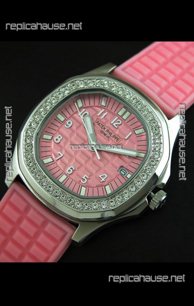 Patek Phillipe Nautilis Swiss Diamond Replica Watch in Pink Dial