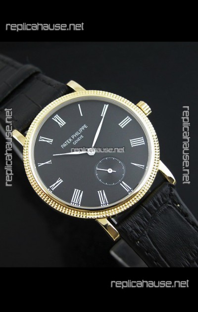Patek Philippe Calatrava Japanese Manual Hand Wind Watch in Black Dial