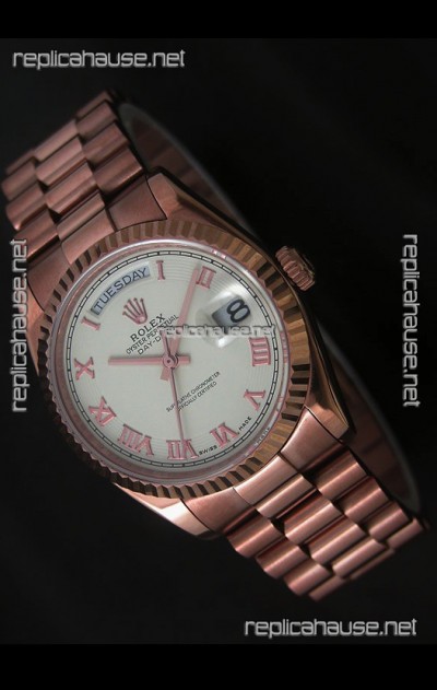 Rolex Day Date Japanese Rose Gold Watch in White Dial