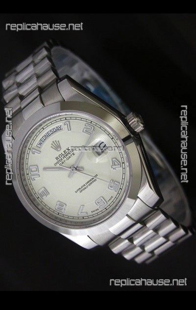 Rolex Day Date Swiss Replica Steel Watch in Arabic Markers