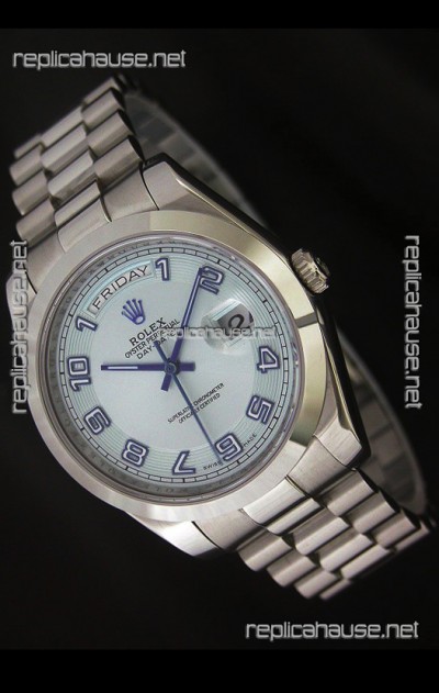 Rolex Day Date Swiss Replica Steel Watch in White Dial