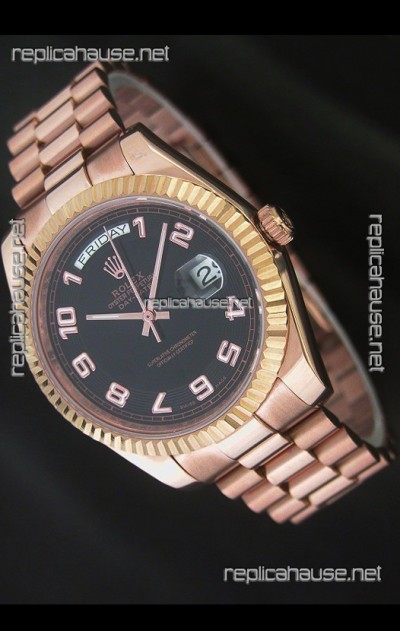 Rolex Day Date Japanese Replica Steel Watch in Black Dial