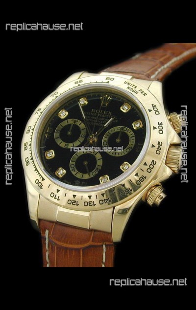 Rolex Daytona Cosmograph Swiss Replica Gold Watch in Diamond Hour Markers