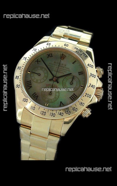 Rolex Daytona Cosmograph Swiss Replica Gold Watch in Color Mother of Pearl